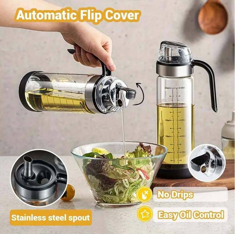 Mforall Oil Bottle Pour Spouts Auto Open Automatic Opening And Closing Oil Bottle Leak-Proof Olive Oil Storage Bottle Vinegar Di